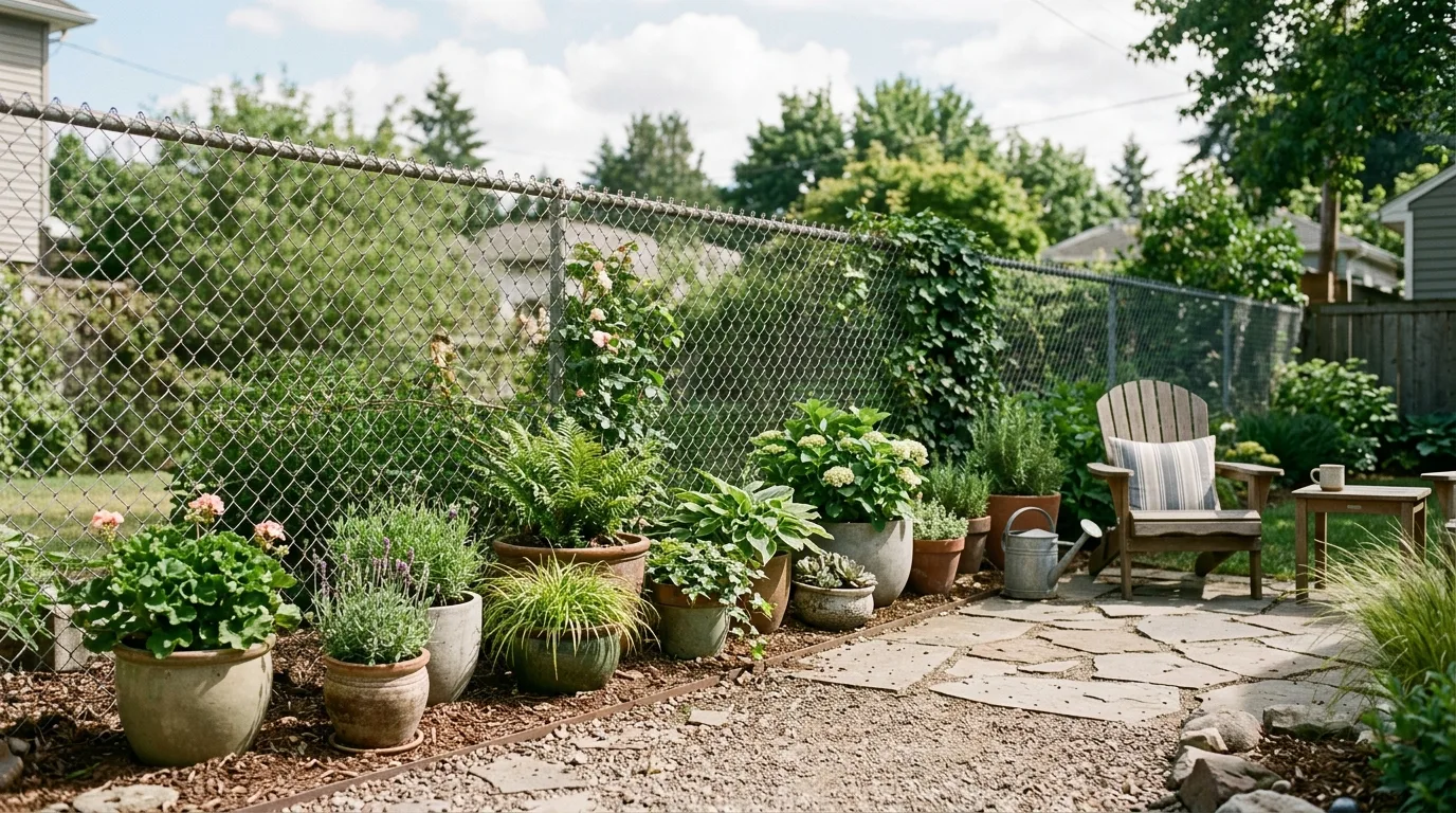 Minimal Backyard With Chain Link and Pots